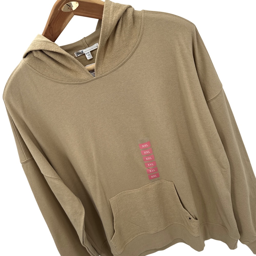 Seven7 Mixed Media Hoodie Womens XXL Safari Tan Pullover Sweatshirt New